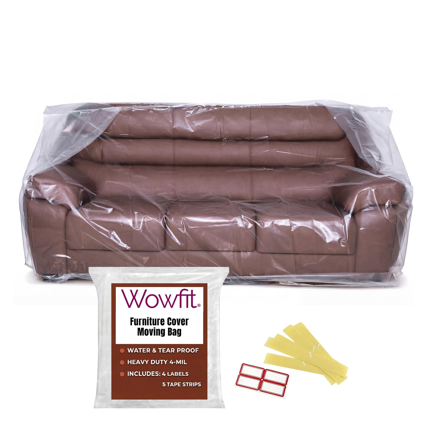 Wowfit Furniture Cover Dust-Proof Moving Bag for Sofa & Boxes â Clear, Odorless Plastic â 4mil Thick â 92W x 42D x 62/41H Inches