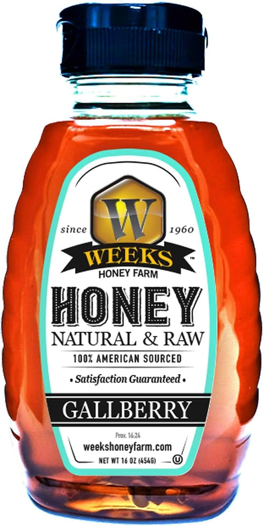Weeks Honey Farm 100% Raw & Unfiltered Gallberry Honey, 16 oz – Squeeze , Kosher Certified, Gluten-Free, All-Natural Southern Honey with Rich Floral Flavor for Tea, Baking & Wellness, Premium Georgia Holly Honey, Made in USA