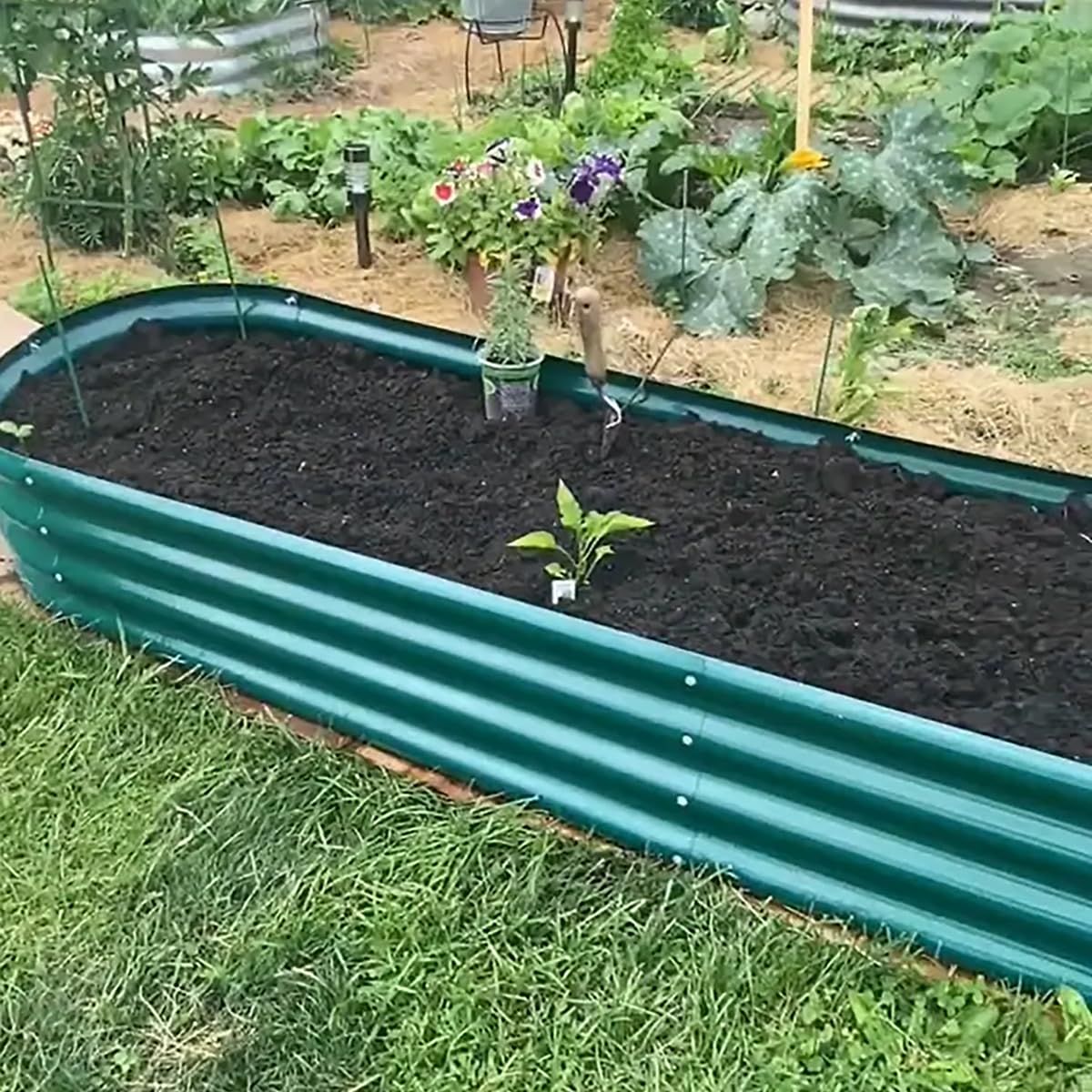 12x2x1 ft Raised Garden Bed, 12" Tall Galvanized Metal Raised Beds for Gardening Kit, Large Above Ground Planters Boxes for Outdoor Plants Vegetables, Flowers, Herbs, Fruits, Rust Resistant, Green