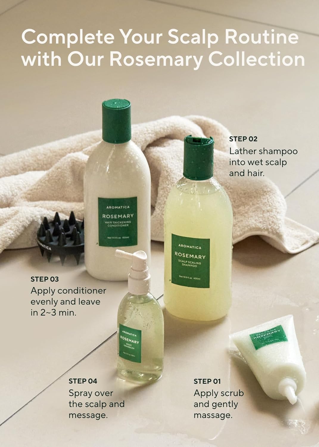 AROMATICA Rosemary Scalp Strengthening Enhancer Duo Set - Scalp Serum For Hair Growth & Itchy Scalp Treatment with Rosemary Oil | Dandruff Treatment And Oily Scalp Moisturizer, scalp treatment set
