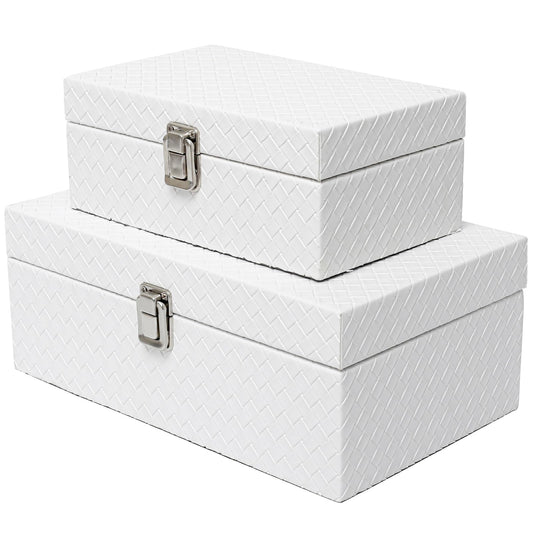 DECOR4SEASON Faux Leather Decorative Jewelry Storage Organizer Boxes Set of 2, White