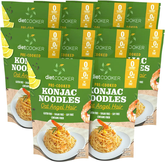 Shirataki Noodle, DIET COOKER Premium Konjac Noodle 10 Pack Inside, Keto & Vegan Friendly, 9.52 oz, Odor Free, Low Calorie Pasta, Zero Net Carbs, Healthy Diet Food - Oat Angel Hair