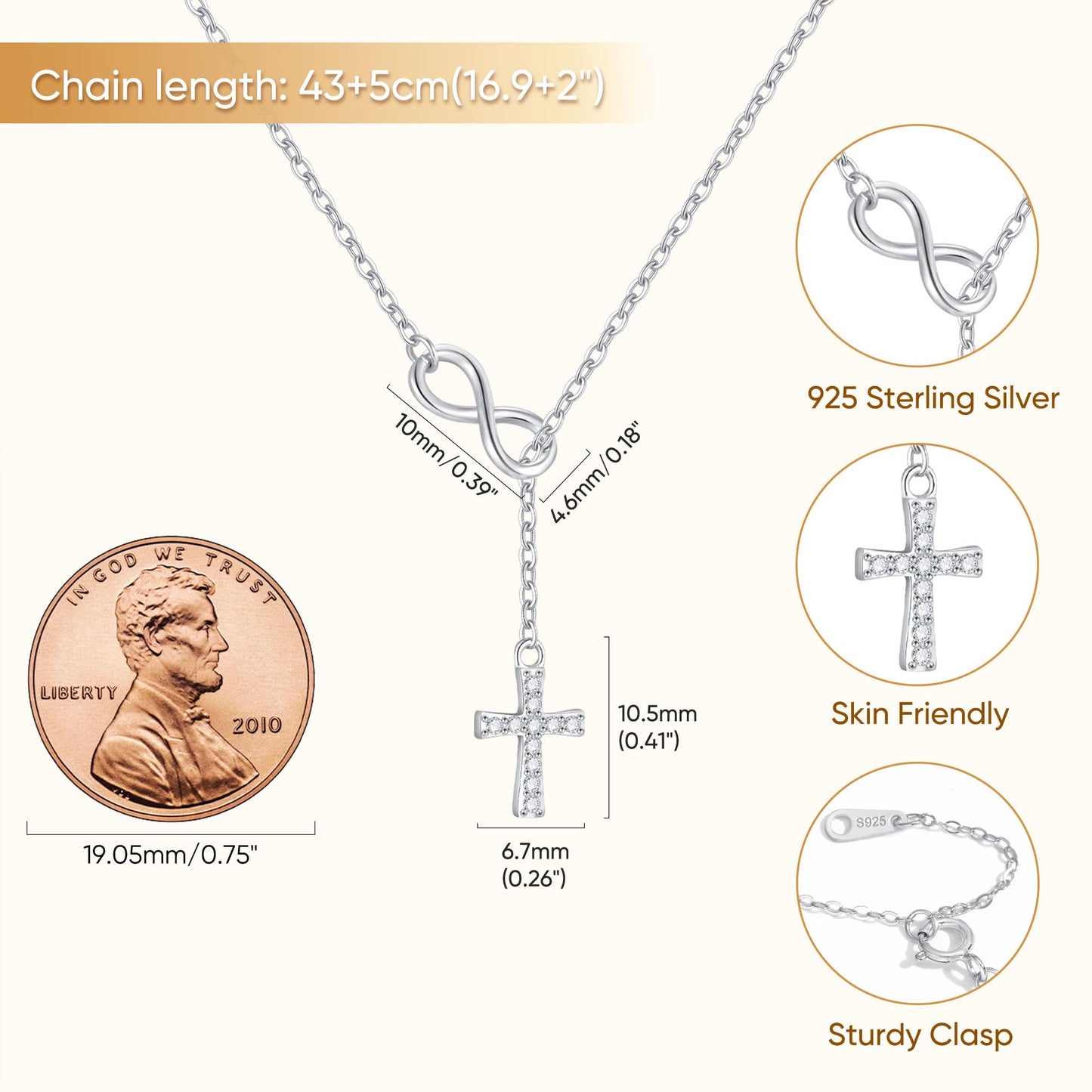 Myfresty Best Friend Birthday Gifts for Confirmation Baptism Easter, 925 Sterling Silver Small Dainty Infinity Cross Necklace BFF Bestie, Religious Christian Gift for Women Faith