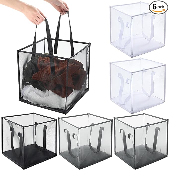 Zopeal 6 Pack Popup Laundry Hamper 13 Inch Collapsible Laundry Baskets with Handles Mesh Clothes Baskets Portable Single Layer Foldable Clothes Hamper Square Bin for Washing (Multicolor,Single-layer)
