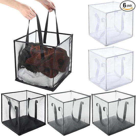 Zopeal 6 Pack Popup Laundry Hamper 13 Inch Collapsible Laundry Baskets with Handles Mesh Clothes Baskets Portable Single Layer Foldable Clothes Hamper Square Bin for Washing (Multicolor,Single-layer)