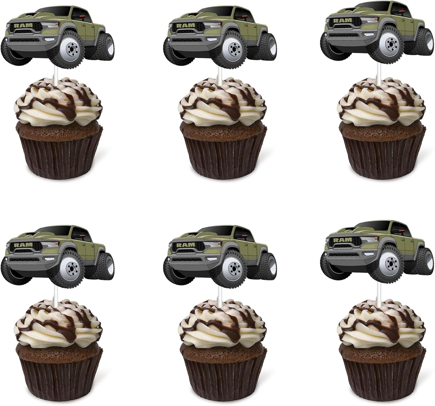 Pickup Truck Cupcake Topper Pickup Truck Theme Birthday Supplies Pickup Truck Happy Birthday Cupcake Topper for Boy Men Birthday Party Decorations (green)