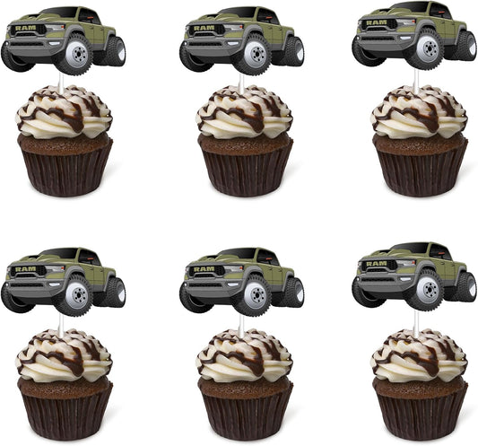 Pickup Truck Cupcake Topper Pickup Truck Theme Birthday Supplies Pickup Truck Happy Birthday Cupcake Topper for Boy Men Birthday Party Decorations (green)