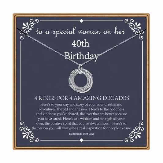 IEFLIFE 40th Birthday Gifts for Women, 4 Circle Necklaces Jewelry for Woman Her Forty 40 Years Old Birthday Gifts for Friend Mom Wife Sister 4 Decades Necklace