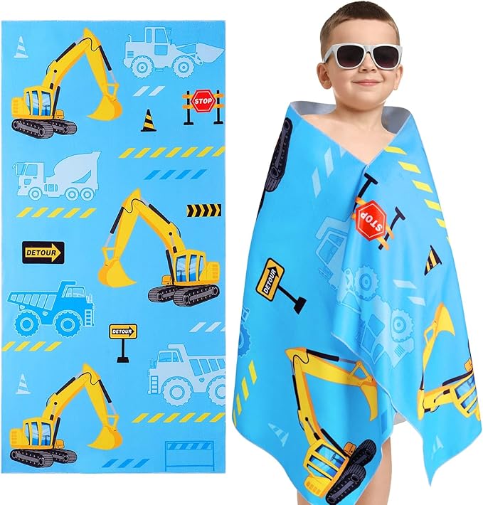 WERNNSAI Truck Kids Beach Towel for Boys - 30” x 60” Truck Sand Free Swim Towels for Boys Bath Pool Camping Travel Towel Quick Dry Ultra Absorbent Super Soft Beach Blanket Bath Shower Towel