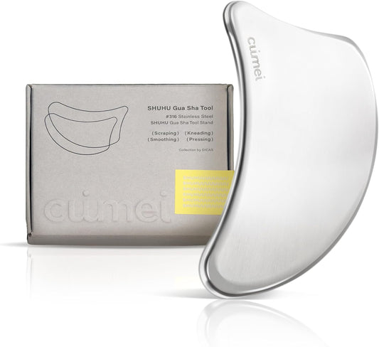SHUHU Stainless Steel Gua Sha Facial Tool for Face & Body – Jawline Sculptor & Puffiness Relief – Face Massage Tool for Lymphatic Drainage, Tension & Muscle Relief, with Travel Pouch