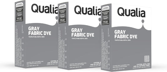 Qualia All Purpose Powder Fabric Dye, Easy to Use Dye for Natural Fabrics: Cotton, Wool, Silk, Wood, & Linen, Ultra Concentrated Colors, Gray, 3 Pack