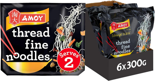 Amoy Straight to Wok Thread Fine Noodles (2 per pack - 300g) - Pack of 6