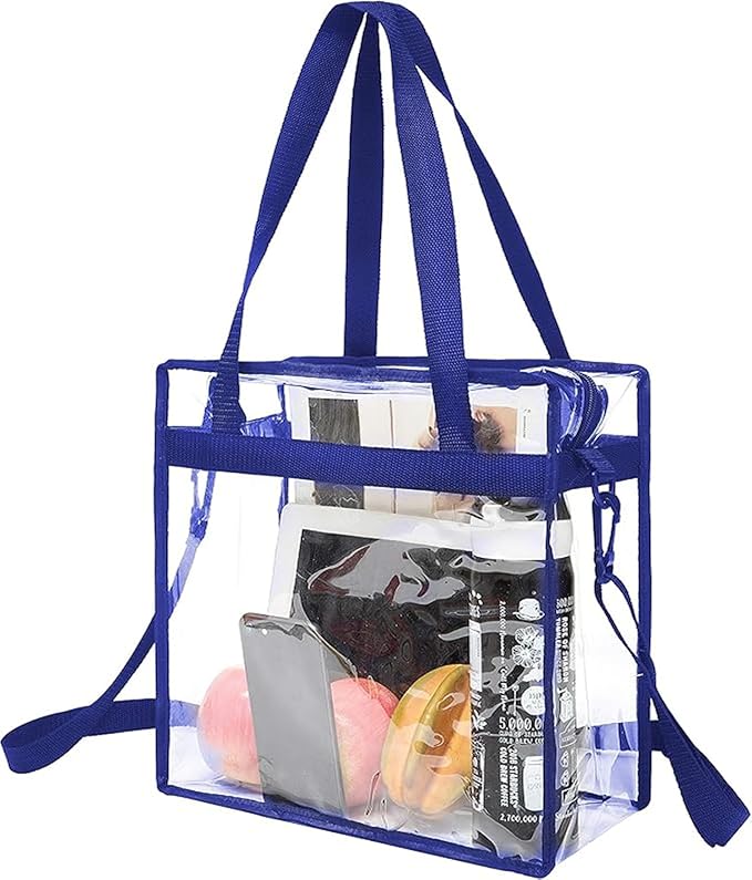 BAGAIL Clear Bags 12x6x12 Stadium Approved Clear Tote Bag with Zipper Closure Crossbody Shoulder Bag with Adjustable Strap