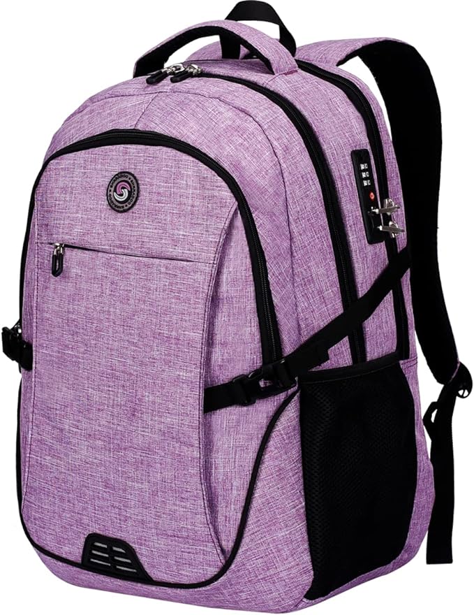 SHRRADOO Anti Theft Laptop Backpack Travel Backpacks with Combination Lock for Women Men High School College Backpack Computer Bag Fits 17 Inch Laptop,Purple | Travel Backpacks, usb Charging Port, College Backpack, Computer Bag