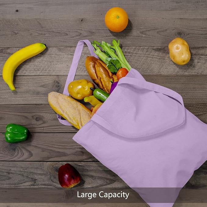 TOPDesign 12-Pack Economical 16"x15" Lavender Cotton Tote Bags, Lightweight Medium Reusable Grocery Shopping Cloth Bags, Suitable for DIY, Advertising, Promotion, Gift, Activity