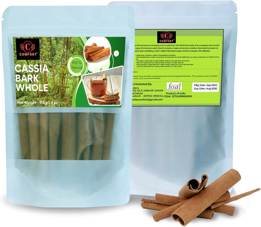 COMFORT Cassia Bark Whole & Cinnamon Sticks (113G/4OZ): A Versatile Spice for Flavor and Wellness (Pack of 1) 100% Natural