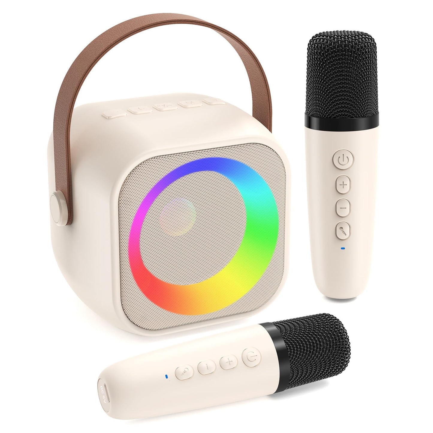 Jeefu Karaoke Machine for Kids, Toys for 3-12 Years Old Girls Gifts, Kids Karaoke Microphone Machine Toy, Best Fun Christmas Birthday Gifts for 5 6 7 8 9 10 11 Years Teens Girl Boys Beige 2 Mic