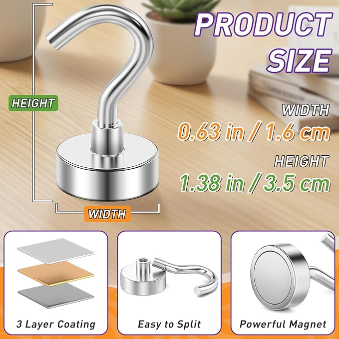 40 Pack Magnetic Hooks for 2026 Cruise Cabins Beach Vacation 30lbs+ Heavy Duty Magnet with Hook Metal Magnetic Hooks for Kitchen Fridge Grills Hanging Magnet Hooks for Classroom Locker Whiteboard