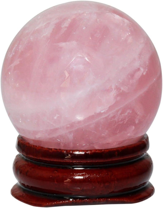 mookaitedecor Natural Rose Quartz Crystal Ball with Wood Stand, Healing Crystals Sphere Sculpture Home Decoration, 1.15"-1.35"