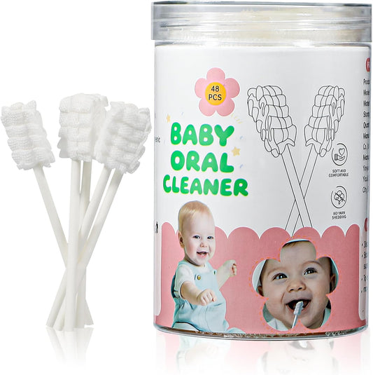 Baby Tongue Cleaner 48-Count, Newborn Oral Care Gauze Swabs – Soft Disposable Mouth Wipes for 0-36 Months, Travel-Pack Infant Tongue Brush Alternative
