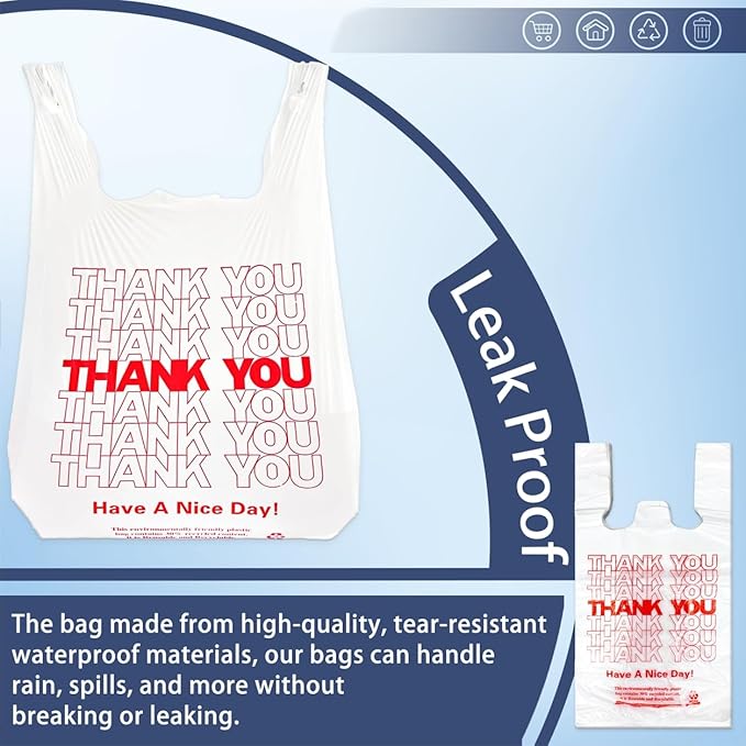 YoYoRain White Thank you T shirt bag, Grocery shopping bag Reusable and Disposable Supermarket Bag 11''x6''x21'' 200PCS
