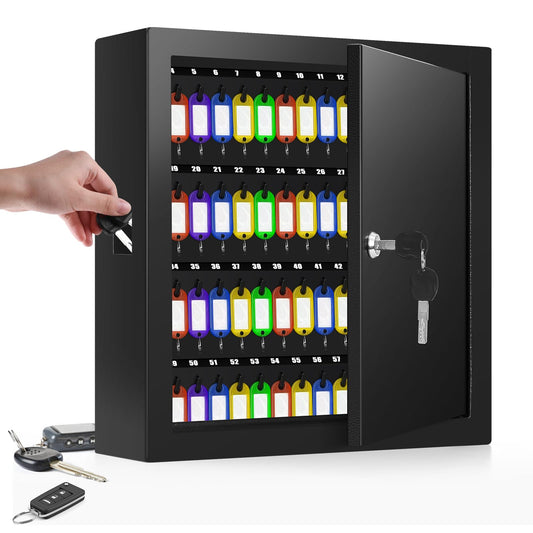 Nebakne 100 Keys Key Cabinet, Anti-Theft Key Lock Box with Key Tags, Adjustable Key Organizer Wall Safe for Car Office House Garage Rental Business