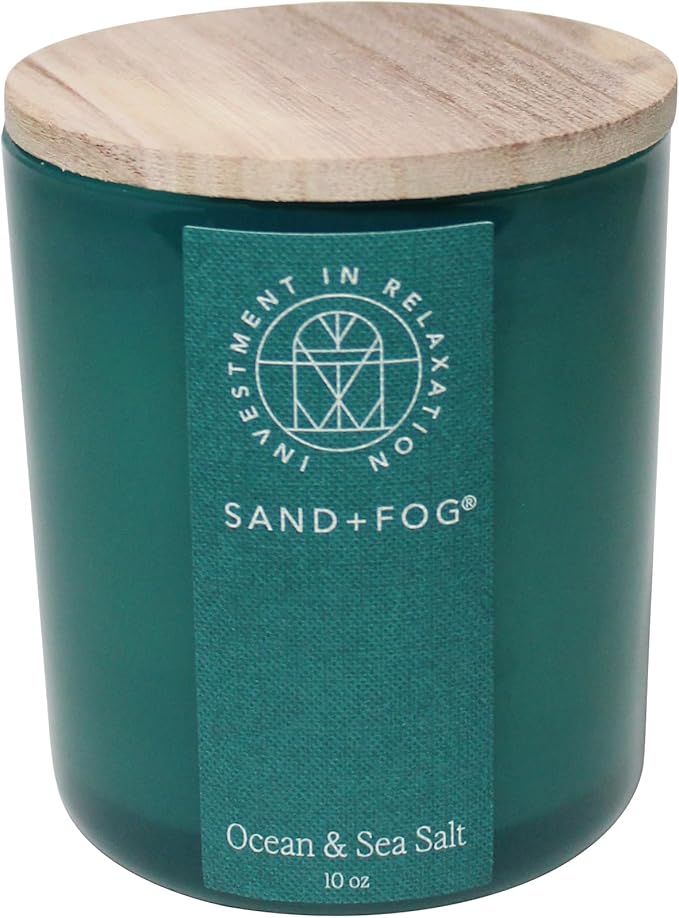 Sand + Fog Scented Candle - Vertical Ocean & Sea Salt â Additional Scents and Sizes â 100% Cotton Lead-Free Wick - Luxury Air Freshening Jar Candles - Perfect Home Decor â 10oz