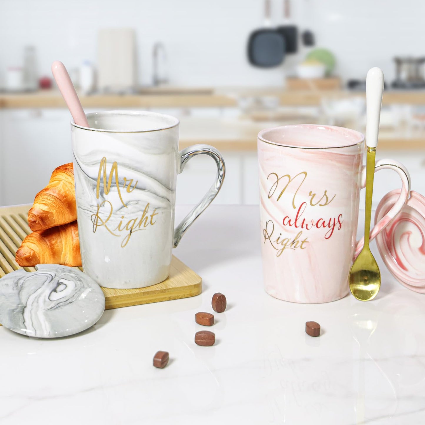 Mr and Mrs Gifts, Engagement Anniversary Wedding Gifts for Couple Newlyweds, Couple Mugs Set 14oz, Christmas Valentines Bridal Shower Presents for Bride Him Her (Type 3)