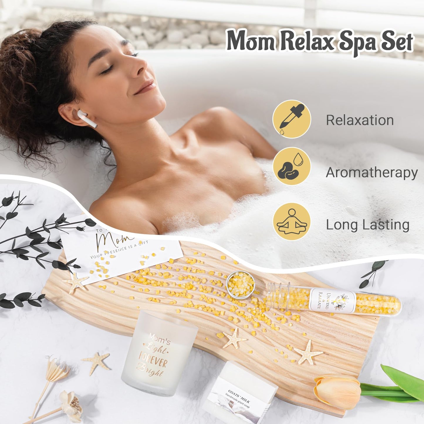Gift for Mom – Relaxing Spa Basket with Warm Hugs Mug, Scented Candle, Tulip Vase and More, Perfect for Mother’s Day, Birthday, Christmas, Thanksgiving, Retirement & Thank You Gifts