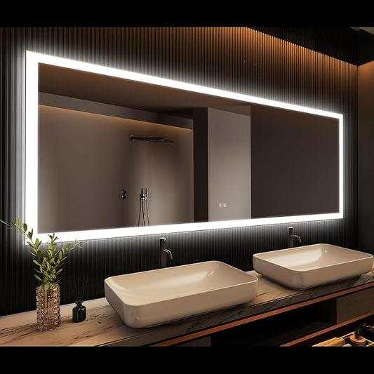 APRILSOUL 60x36 Inch LED Mirror for Bathroom, Led Vanity Mirror with Front and Backlit, 3 Color Lights, Memory Function, Anti-Fog and Dimmable Light (Horizontal/Vertical)