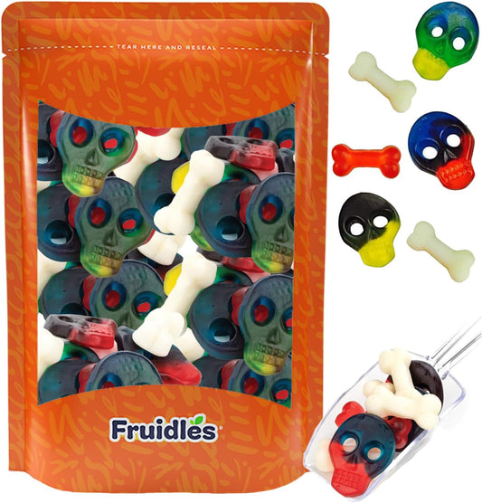 Fruidles Gummy Skulls and Bones Halloween Candy, Trick-Or-Treat Creepy Party Bag Fillers, Non-Gmo (1 Pound)