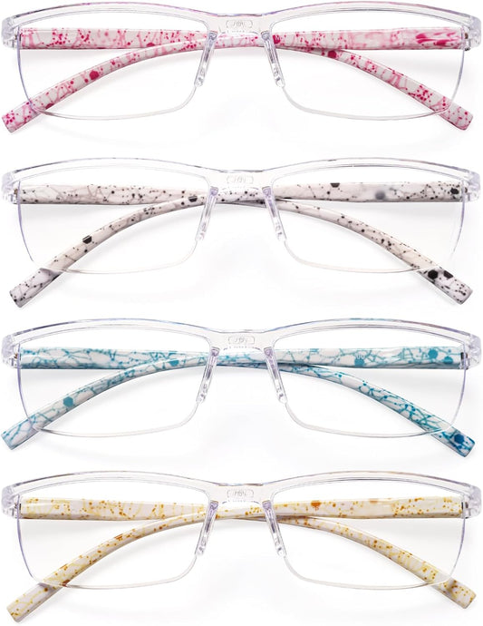 JOSCHOO 4 Pairs Reading Glasses, Blue Light Blocking Glasses, Computer Glasses for Women, Rectangle Eyewear Frame