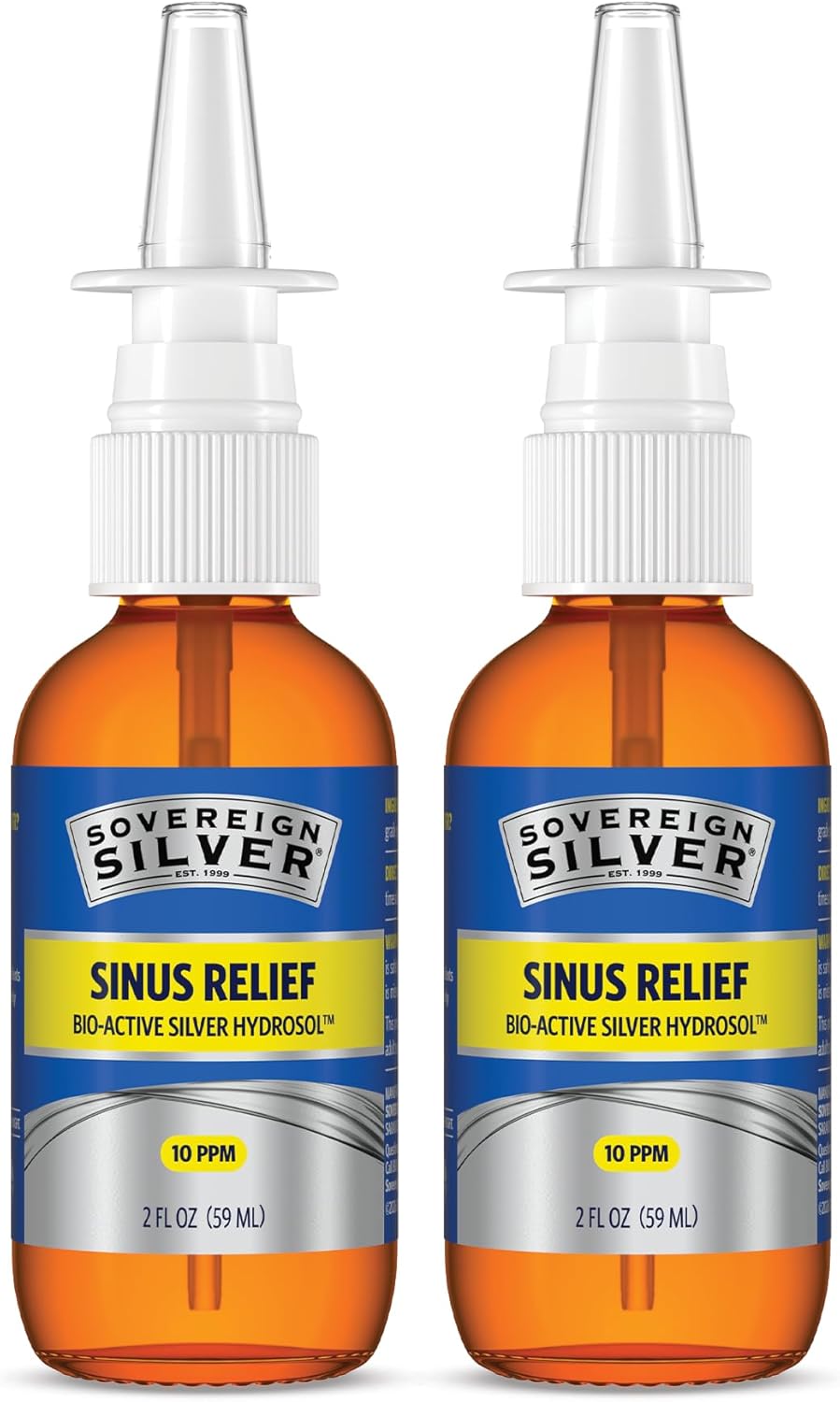 Sovereign Silver Sinus Relief Nasal Spray, 10 PPM Bio-Active Silver Hydrosol, Sinus Spray to Cleanse Mucus & Allergens, Drug-Free Nasal Cleanser, Non-Habit Forming – 2 fl oz (59mL), Pack of 2