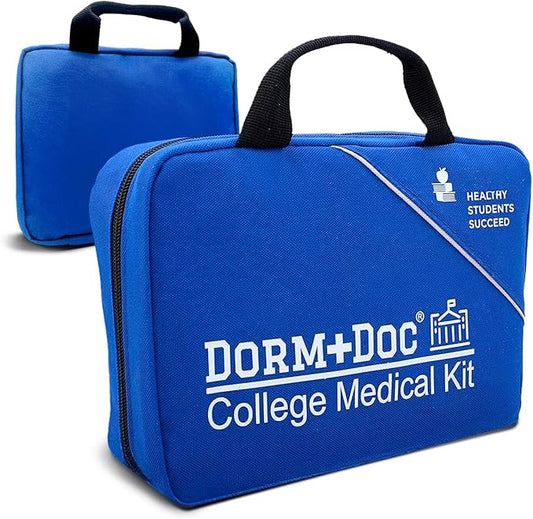 College First Aid Kit â Compact Emergency Medical Kit for Dorm Rooms, School, Sports â with Bandages, OTC Medicines for Relief, Gauze, Quick Care Set â Portable Health Kit - 175 PCS, Blue