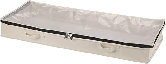 Household Essentials Cedarline Under Bed Storage Bag, Heavy-Duty Cotton Canvas, Textured PEVA Top with Durable 3-Sided Zipper, Front Handles, Foldable, Space-Saving, Natural