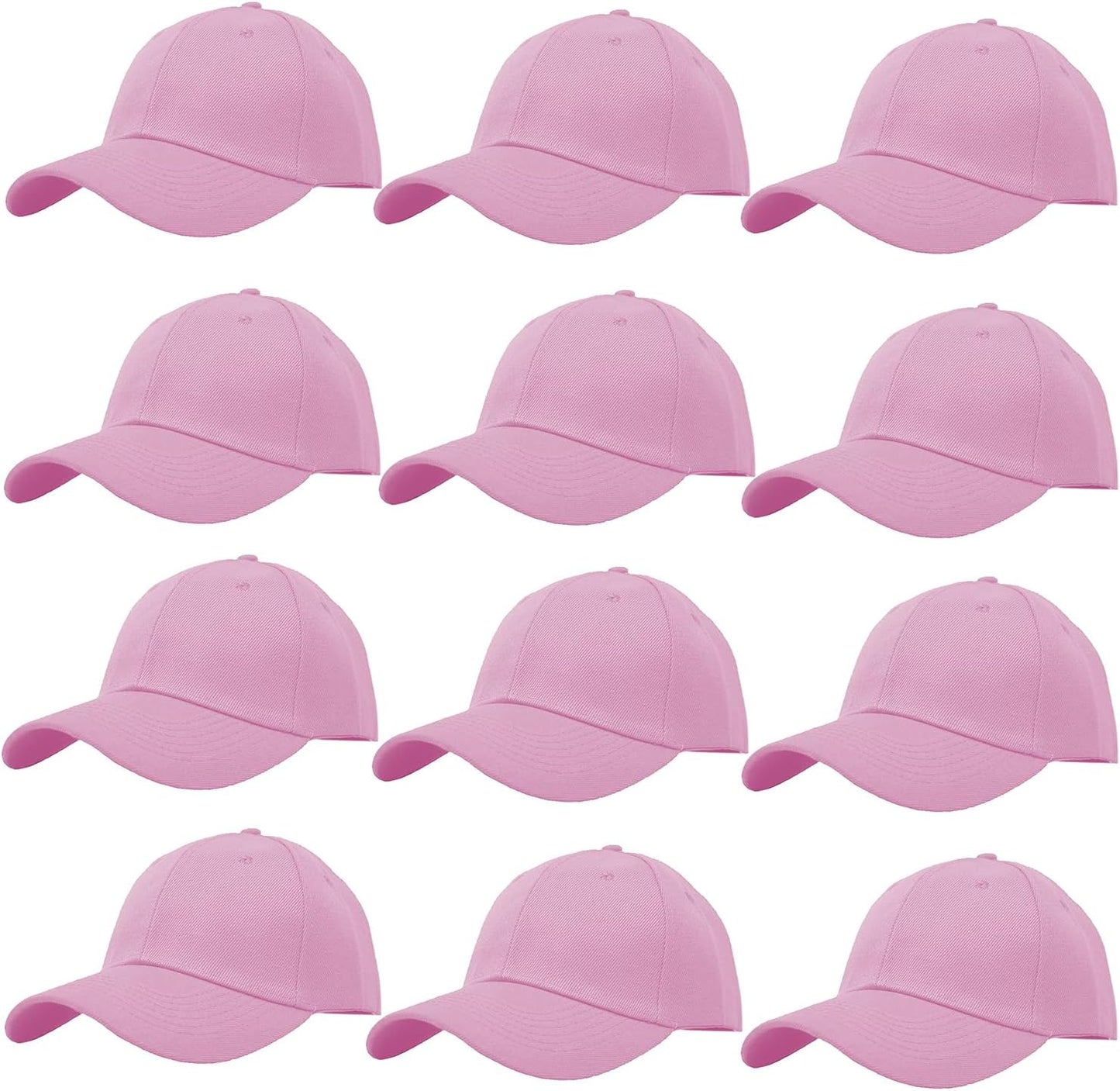 Glory Max Wholesale 12-Pack Plain Baseball Cap Adjustable Solid Blank Curved Visor Hat