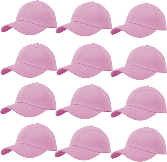 Glory Max Wholesale 12-Pack Plain Baseball Cap Adjustable Solid Blank Curved Visor Hat