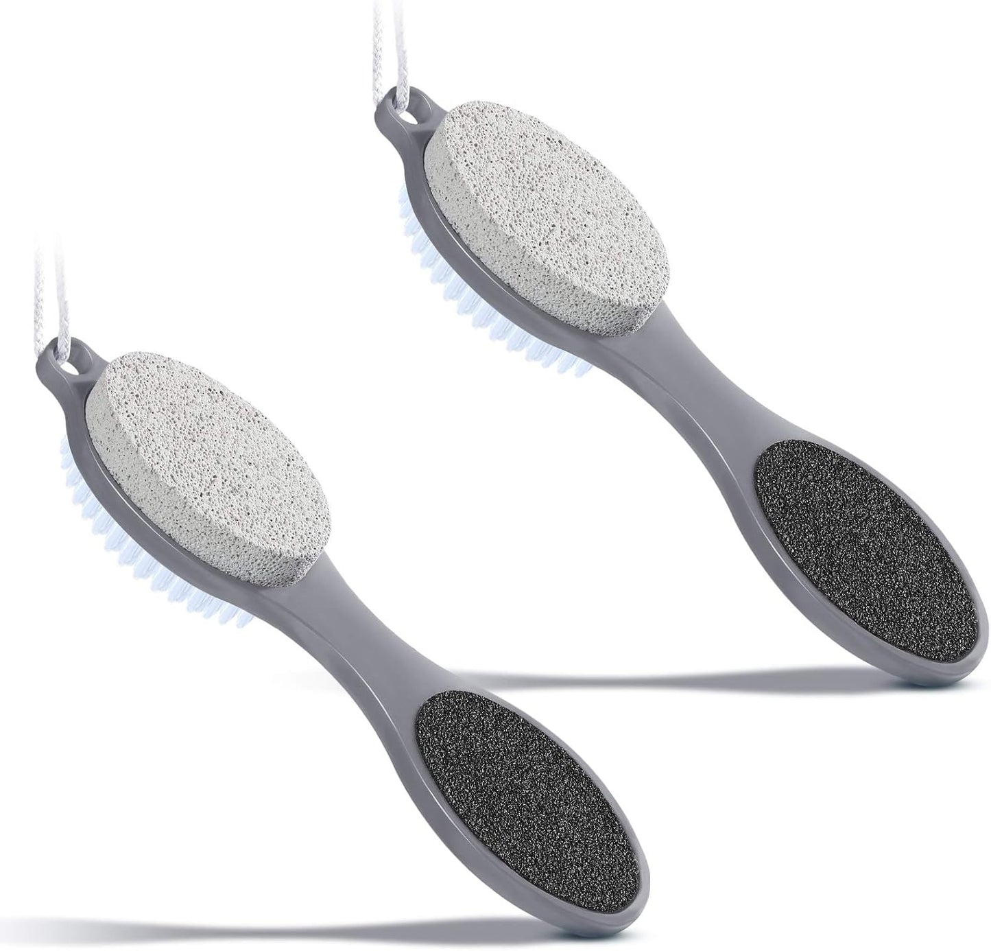2 Pieces 4 in 1 Pedicure Tool Foot Scrubber Brush Foot File Callus Remover with Foot Rasp, Pumice Stone, Nail Cleaning Brush and Sand Paper for Dry and Wet Foot Care Dead Skin Remover (Gray)