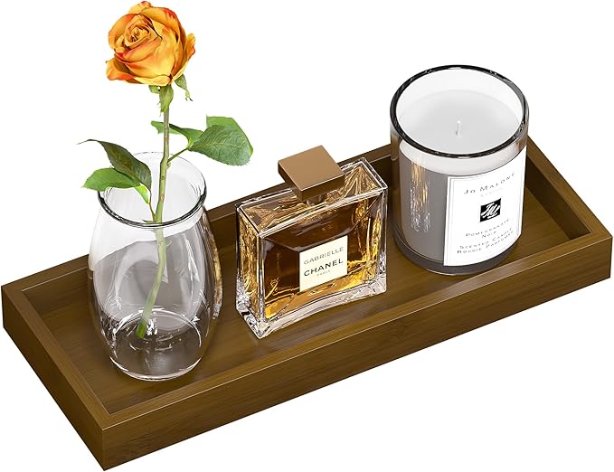 ZHWS Bathroom Vanity Tray for Toilet Tank, Perfume, Jewelry, Candle, Makeup, Decorative Tray, Kitchen Tray Counter Organizer for Soap Dispenser, Coffee Table Brown 11.3âL x 4.4âW x 1.14âH