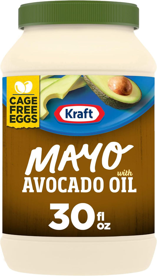 Kraft Mayo with Avocado Oil Reduced Fat Mayonnaise - Classic Creamy Condiment for Sandwiches and Salads, Made with Cage-Free Eggs, For a Keto and Low Carb Lifestyle, 30 fl oz Jar