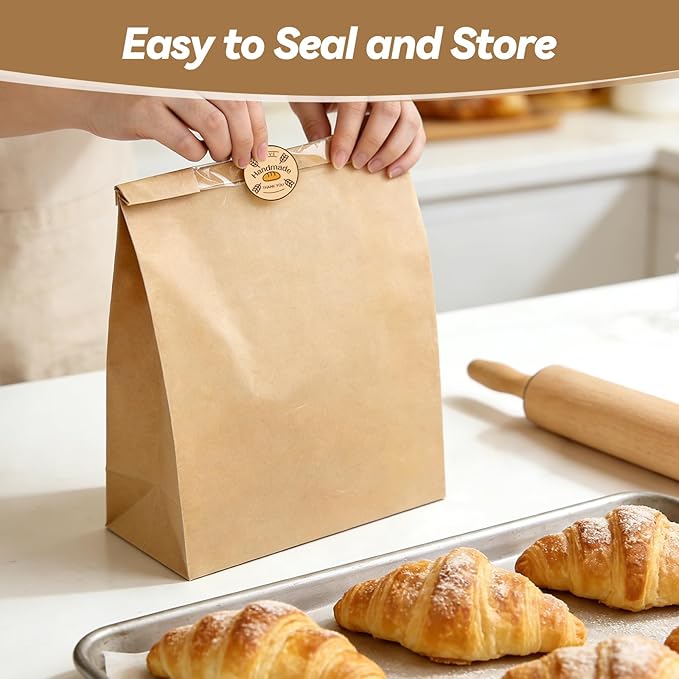Tripho 100 Pcs Bread Bags for Homemade Bread with Clear Window & 120 Stickers, Sourdough Bread Bags for Storage of Bread,Cookies & Snacks, Large Bakery Paper Bags