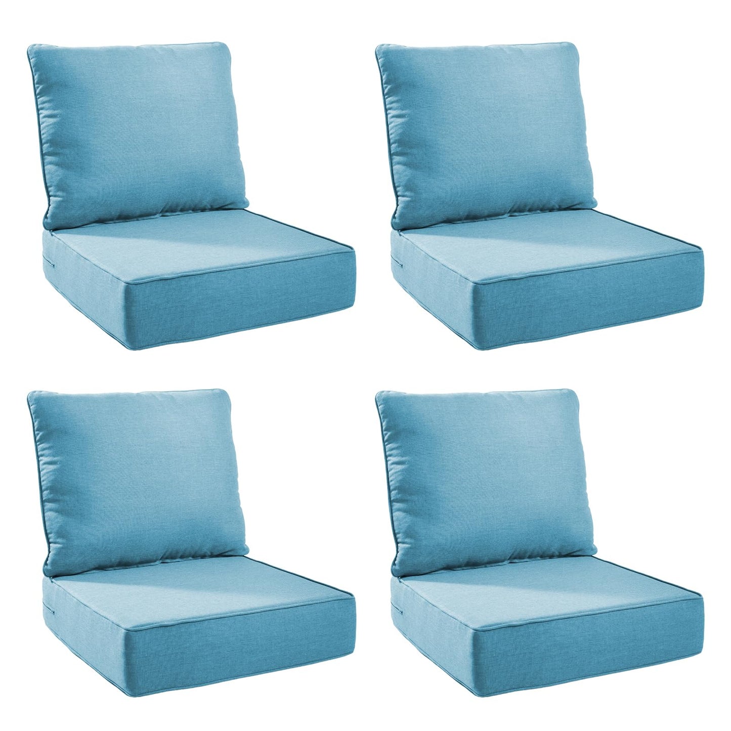 Jelwaly Outdoor Cushion Set for Furniture Patio Furniture, UV Resistant, Water Resistant - 6 Inch Thick Foam Garden Cushionsâ 22x24 Inch Patio Seat Covers for Chair/Sofa/Couch | Light Blue | 4-Pack |