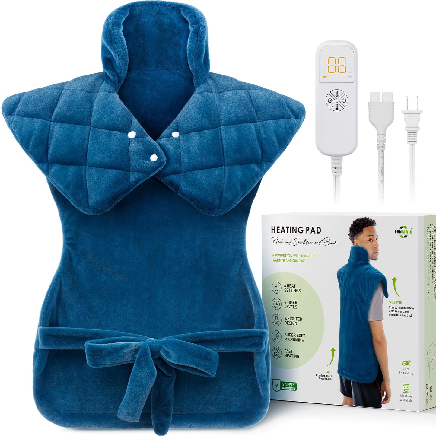 Heating Pad for Neck Shoulders & Back Pain Relief, Father's Day Gifts for Dad Husband Uncle,Gifts for Men,Large Weighted Electric Neck Shoulders and Back Heat Pad,6 Heat Settings Auto-Off,UL Certified