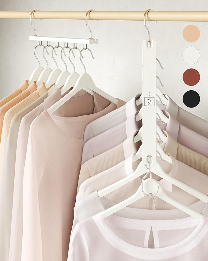 MORALVE Space Saving Hangers for Closet â 4 Pack European Beechwood 6-Tier Shirt Organizer with 360Â° Swivel Hook â Collapsible Clothes Hanger for Closet Organization (Hangers Not Included)