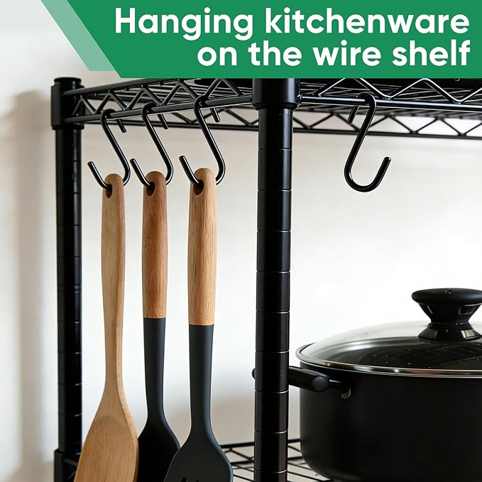 ESFUN 30 Pack 3 inch Heavy Duty S Hooks Black Pan Pot Holder Rack Hooks S Shaped Hanging Hooks Hangers for Kitchenware Spoons Pans Pots Utensils Clothes Bags Towels Plants