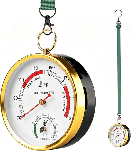 Andelov Sauna Thermometer and Hygrometer (Fahrenheit) with Lanyard Mount, Portable Temperature & Humidity Monitor for Steam Sauna Tent, Infrared/Outdoor/Indoor/Home Sauna Accessories