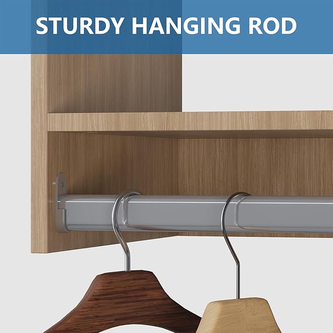 Double Hanging Closet Unit, Modular Closet System, Wood Closet System Organizer with Storage for Walk In Closets, Clothing Rack Wardrobe Closet for Hanging Clothes, Bedroom, Wood, 19.5"W