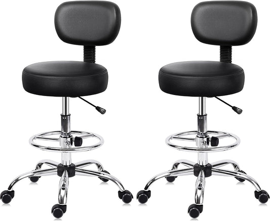 KLASIKA Drafting Swivel Chair with Back Support and Adjustable Footrest Rolling Stool, Multi-Purpose Office Desk Chair for Bar Kitchen Shop, Black