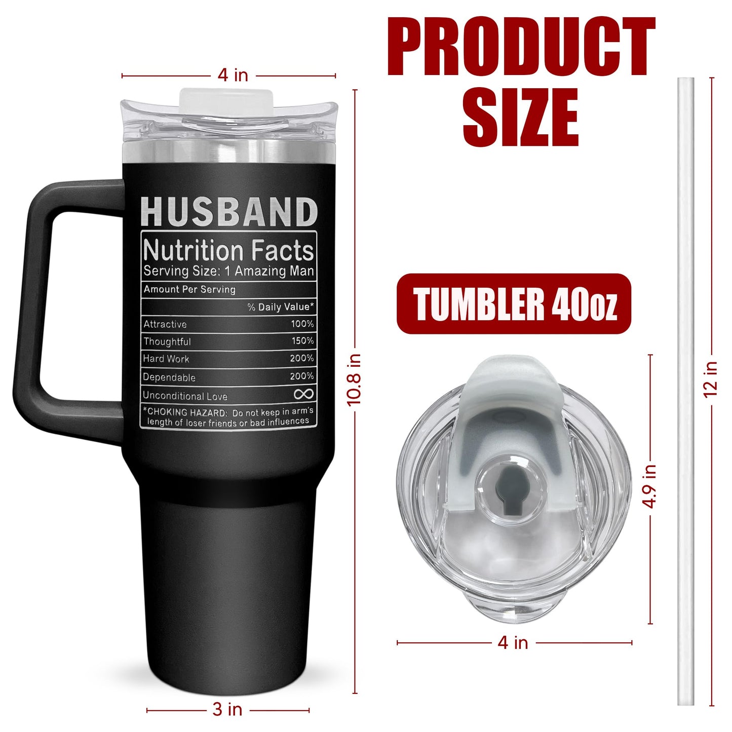 AXIARA Gifts for Husband from Wife - Insulated 40 oz Tumbler with Straw and Handle - Father's Day Husband Birthday Gift Ideas, Anniversary Wedding Gift, Travel Coffee Tumbler