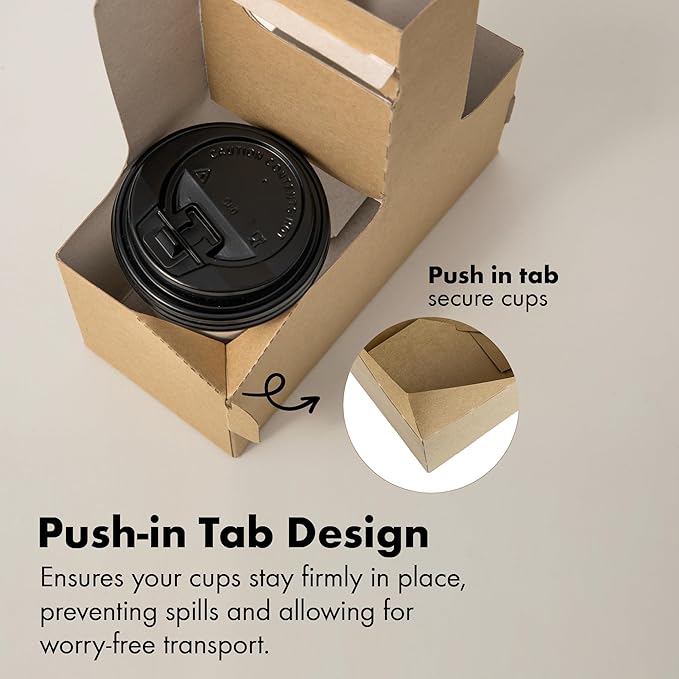 FMP Brands 2 Cup Disposable Drink Carrier with Handle, 250 Pack Kraft Paperboard Handled Drink Carriers 12-30 oz to Go Coffee Cup Holder, Cup Carrier for Cold Hot Drinks, Valentine Mother's Day